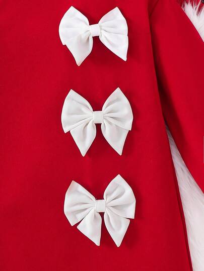 Emery Rose Kids Emery Rose Kids Robe élégante à manches longues avec nœud rouge et blanc pour fille préadolescente, robe trapèze à grand nœud pour fille préadolescente pour l'automne, tenue festive mignonne, vêtements pour sœur