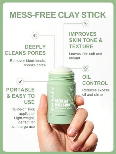 Bâton de masque au thé vert Slow Sunday, avec thé vert & huile d'arbre à thé, apaise, contrôle le sébum et nettoie en profondeur. Débouche les pores, portable et sans dégâts, illumine le teint, convient pour l'été & l'automne, Halloween