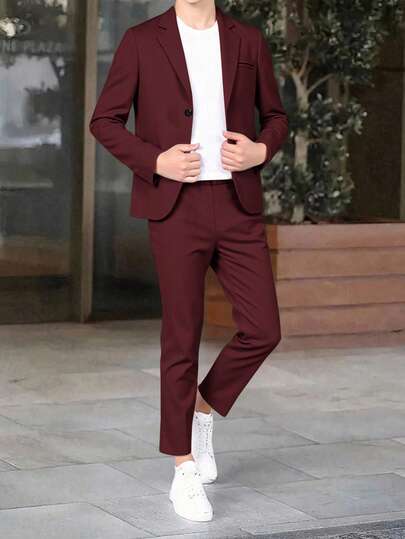 2 pièces Tenue décontractée d'été pour garçons préados, style gentleman preppy. Ensemble veste blazer de couleur unie et pantalon formel à taille élastique, convient pour anniversaire, soirée, représentation, mariage. Vêtements automne-hiver pour filles