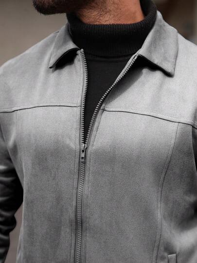 Manfinity CasualCool Veste à manches longues minimaliste de couleur unie pour homme, veste décontractée à fermeture éclair pour l'hiver