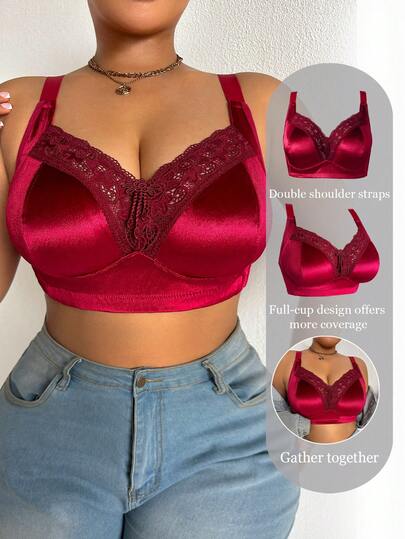 Soutien-gorge sans armature en dentelle et patchwork pour grandes tailles, respirant et antidérapant, avec un bon maintien, des bretelles réglables, sans couture, convenant pour un port quotidien