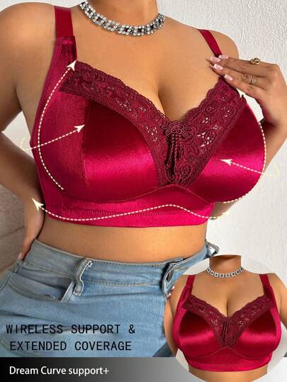 Soutien-gorge sans armature en dentelle et patchwork pour grandes tailles, respirant et antidérapant, avec un bon maintien, des bretelles réglables, sans couture, convenant pour un port quotidien