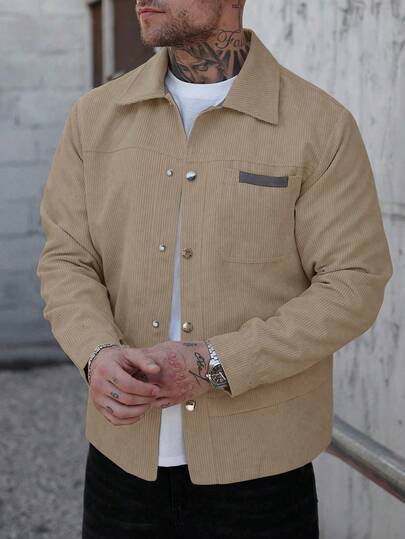 Manfinity Homme Veste à manches longues de couleur unie pour hommes, élégante pour l'été, en velours côtelé, automne/hiver