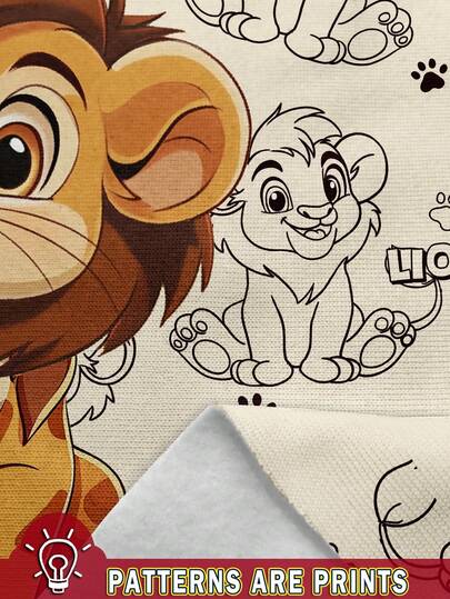 Jeune garçon Sweat-shirt-shirt décontracté ample à imprimé lion de dessin animé, confortable, manches longues. Convient pour l'automne/l'hiver