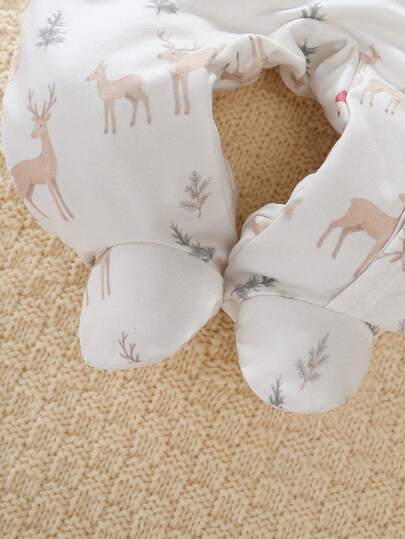 Souflis 3 pièces Pyjamas nouveau-né Automne/Hiver Blanc Été Ensemble de combinaisons à pieds assortis pour la famille avec imprimé graphique mignon, imprimé forêt manches longues fermeture éclair devant