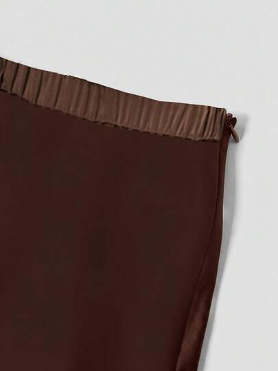 Firerie Jupe élégante de couleur unie grande taille, convient pour les trajets, le bureau, les fêtes, les mariages, marron chocolat, été