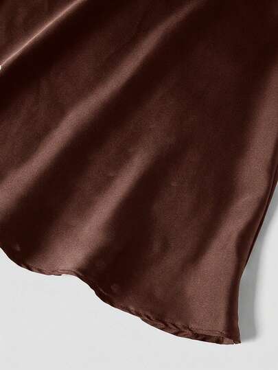 Firerie Jupe élégante de couleur unie grande taille, convient pour les trajets, le bureau, les fêtes, les mariages, marron chocolat, été