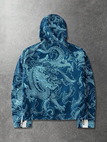 ROMWE MEN Prep Veste à capuche zippée imprimée dragon chinois décontractée pour hommes, automne