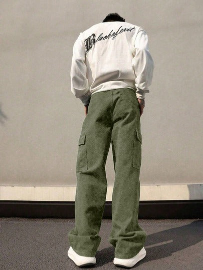 Pantalon cargo multipoches à jambe droite de couleur unie pour hommes grande taille, coupe ample, pantalon long décontracté pour l'extérieur, les trajets et les sports, printemps/automne
