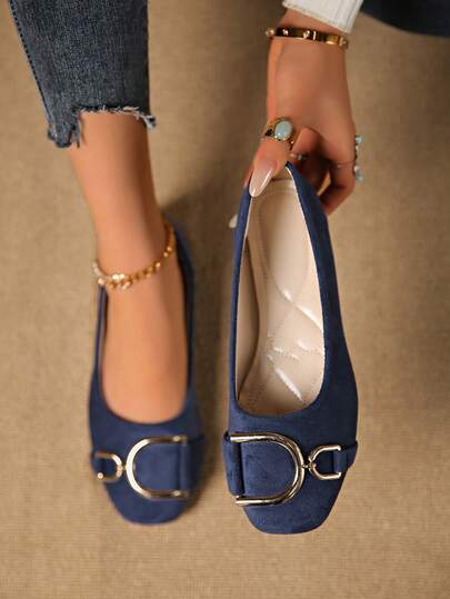 1 paire de chaussures plates carrées de couleur unie à la mode pour femmes, convenant pour le bureau, la maison, l'extérieur, la salle de sport, les fêtes, les mariages, les vacances, la plage, toutes les saisons