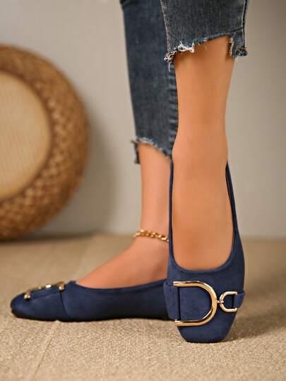 1 paire de chaussures plates carrées de couleur unie à la mode pour femmes, convenant pour le bureau, la maison, l'extérieur, la salle de sport, les fêtes, les mariages, les vacances, la plage, toutes les saisons