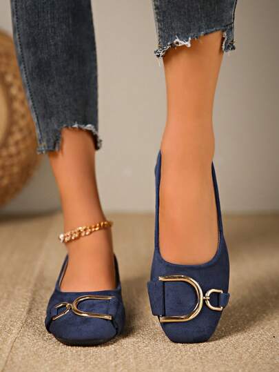 1 paire de chaussures plates carrées de couleur unie à la mode pour femmes, convenant pour le bureau, la maison, l'extérieur, la salle de sport, les fêtes, les mariages, les vacances, la plage, toutes les saisons
