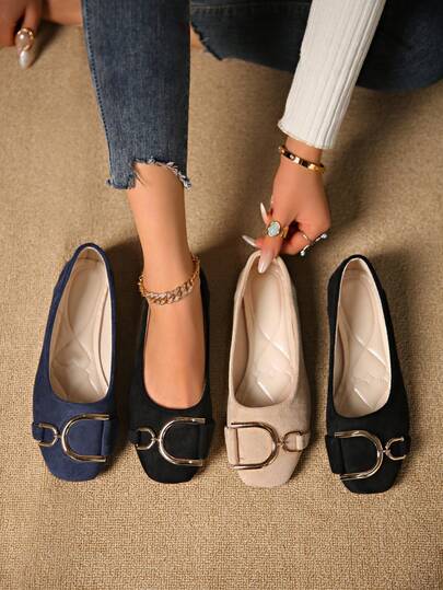 1 paire de chaussures plates carrées de couleur unie à la mode pour femmes, convenant pour le bureau, la maison, l'extérieur, la salle de sport, les fêtes, les mariages, les vacances, la plage, toutes les saisons