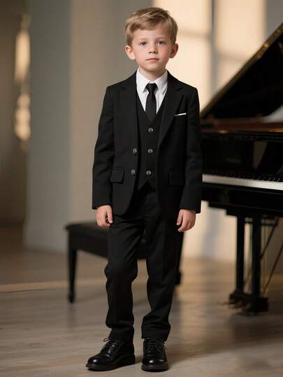 Ensemble de costume formel 4 pièces pour jeune garçon avec cravate, convient pour les mariages, les fêtes d'anniversaire, les anniversaires et les cérémonies de baptême