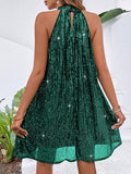 Breezaya Robe de soirée à dos nu et à design de sequins sans manches pour femme