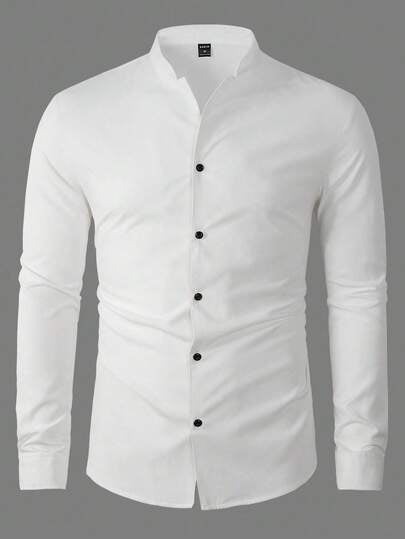 Calvornis Chemise à manches longues de couleur unie pour hommes, chemise décontractée boutonnée unie tout blanc, pour l'automne, formelle, cérémonie