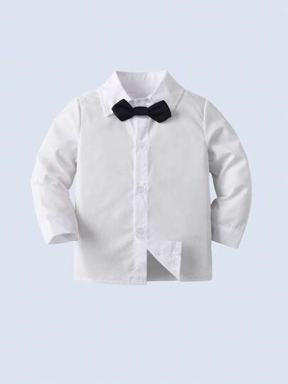 BOARNSEORL Ensemble de costume 3 pièces pour jeunes garçons, chemise blanche avec nœud papillon et gilet, pantalon long, style à la mode, convient pour les fêtes d'anniversaire, les sorties et les occasions formelles