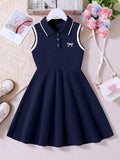 Robe décontractée à col polo avec imprimé de dessin animé pour jeune fille