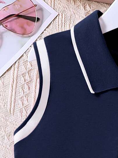 Robe décontractée à col polo avec imprimé de dessin animé pour jeune fille