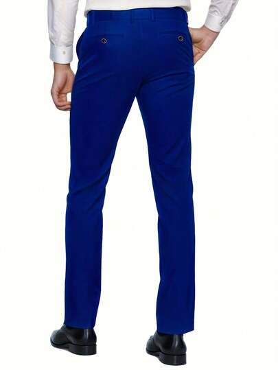 Ensemble costume 3 pièces slim fit stretch de couleur unie mode homme, comprenant un gilet croisé, un pantalon et une tenue de travail/de cérémonie