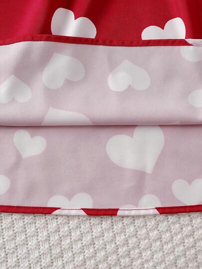Robe mini pour filles préadolescentes, rouge et blanche, style été mignon et élégant, imprimé patchwork cœur, emmanchures à volants, ceinture, pour fête d'anniversaire, remise des diplômes, tenue automne