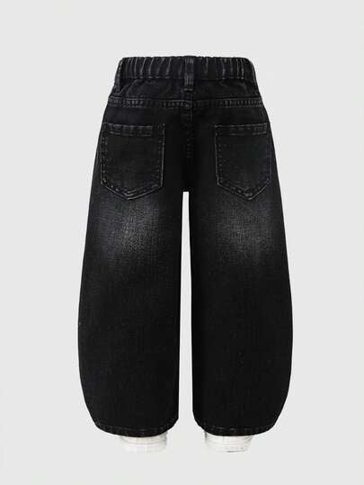 Elladie kids Jeans bleus droits délavés polyvalents et à la mode pour filles, automne