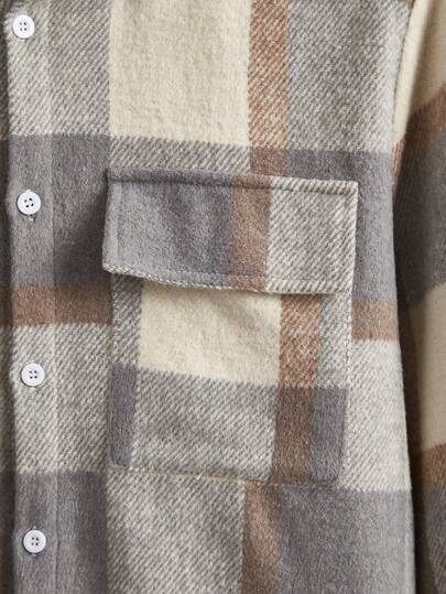 Manfinity Homme Veste à rabat imprimée à carreaux pour hommes sans t-shirt, veste décontractée à manches longues à imprimé à carreaux pour sortir, veste à carreaux légère, pour les amis, le mari, le petit ami, automne
