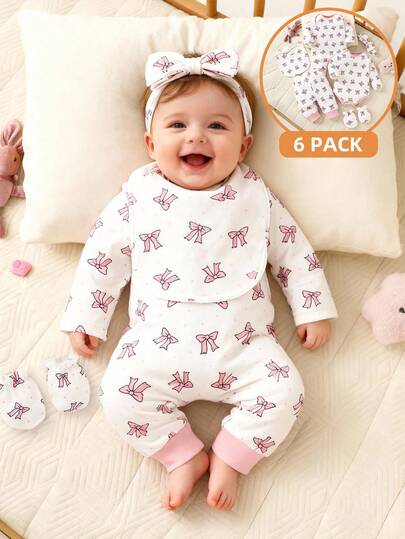 Ensemble de 3 pièces pour bébé fille nouveau-né, ensemble mignon avec nœud rose et imprimé floral