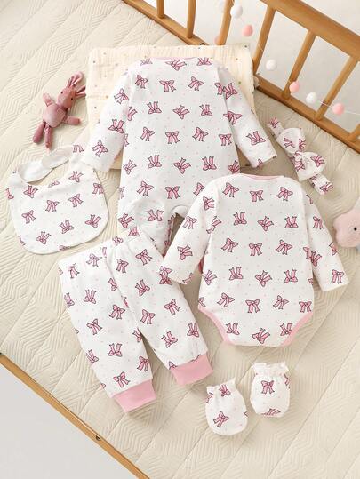 Ensemble de 3 pièces pour bébé fille nouveau-né, ensemble mignon avec nœud rose et imprimé floral
