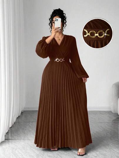 Elenzga Robe plissée à taille affinante avec boucle métallique rose pour femmes grandes tailles, col chemise et poignets, convient pour la rentrée scolaire, la remise des diplômes, la Saint-Valentin, les festivals de musique, la fête des mères, Halloween,