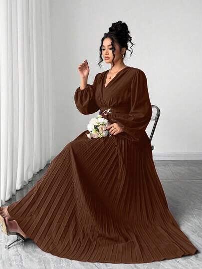 Elenzga Robe plissée à taille affinante avec boucle métallique rose pour femmes grandes tailles, col chemise et poignets, convient pour la rentrée scolaire, la remise des diplômes, la Saint-Valentin, les festivals de musique, la fête des mères, Halloween,