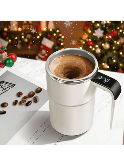 SOKANY Tasse à café intelligente rechargeable avec contrôle de la température - Recharge USB, 4000 tr/min, couvercle anti-poussière, tasse magnétique rotative en acier inoxydable, facile à mélanger - Convient pour le café, le lait et encore