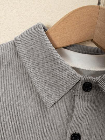 2 pièces/Ensemble Chemise Veste en Velours Côtelé Gris avec Broderie de Lettres et Pantalon de Survêtement pour Petit Garçon, Tenue Décontractée, Convient pour la Rentrée Scolaire, le Port Quotidien, l'Automne/l'Hiver
