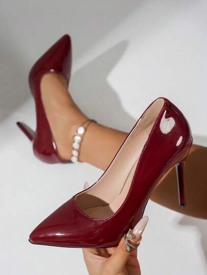 Chaussures de fête style vintage pour femmes, escarpins à talons hauts pointus à bout peu profond avec finition miroir, chaussures de soirée élégantes et pour robe de soirée formelle