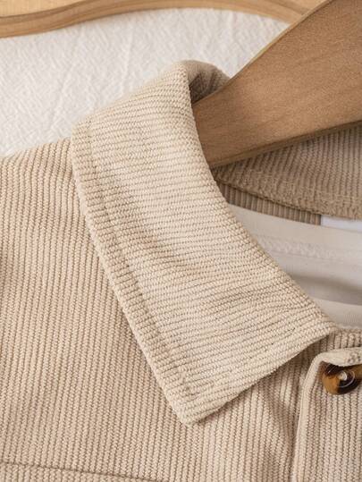2 pièces/Set Chemise à manches longues en velours côtelé avec poches multiples et pantalon long avec poches rabattables pour garçons et enfants. Convient pour les rassemblements quotidiens, les vacances et les sorties