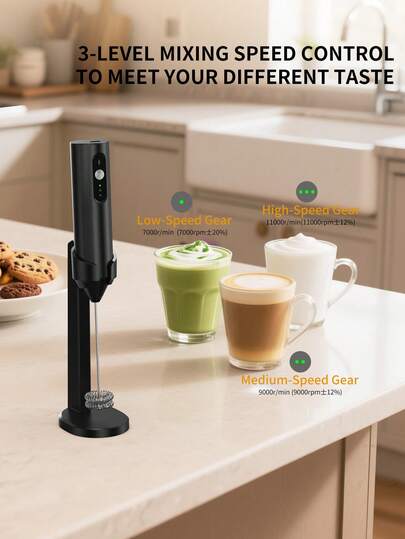 Mousseur à lait électrique portable Noir/Blanc/Vert/Rose au choix, rechargeable avec base de chargement & têtes de mélange multiples, mélangeur haute vitesse pour chocolat chaud, cappuccino, latte, cadeau de Noël pour les amateurs de café, fabrication pre