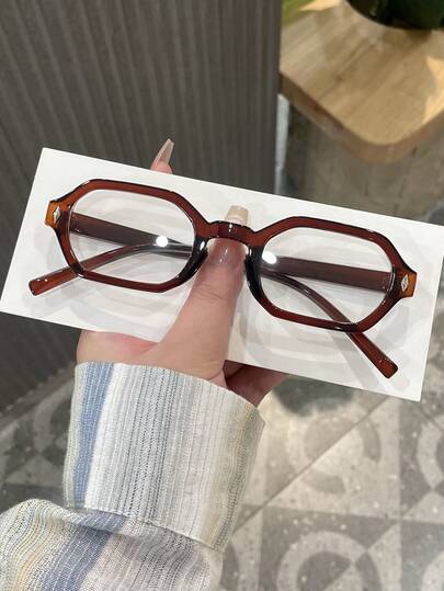1 paire de lunettes de vue femme avec monture en PC transparent rouge, de style vintage minimaliste, à monture pleine couleur unie personnalisée
