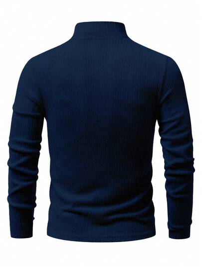 Manfinity Homme Tee-shirt à col montant demi-zip à couleur unie avec patch pour hommes, Old Money, loisirs quotidiens, week-ends, activités de plein air, expéditions de voyage, environnements de travail décontractés ou occasions semi-formelles, cadeau pou