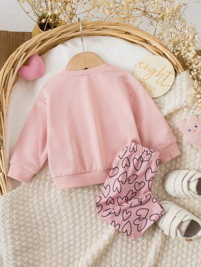 Ensemble bébé fille nouveau-né mignon et décontracté, pull à manches longues en tricot avec motif cœur et pantalon à taille élastique