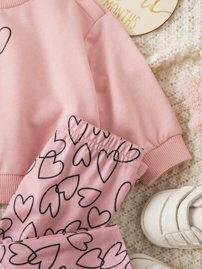 Ensemble bébé fille nouveau-né mignon et décontracté, pull à manches longues en tricot avec motif cœur et pantalon à taille élastique
