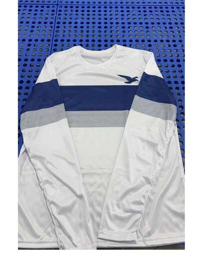 T-shirt à manches longues col rond pour hommes, style mode streetwear, t-shirt léger et respirant, Top décontracté et confortable, 100% polyester, vêtement décontracté pour les vacances de printemps/été, convient comme cadeau