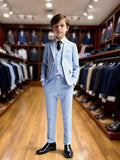 4 pièces Ensemble costume bleu pour garçons : veste à manches longues + gilet + cravate + pantalon, tenue de cérémonie décontractée convenant pour récital de piano/violon, remise de diplôme, mariage, anniversaire, soirée, représentation, réception, saison