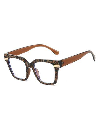 1 paire de lunettes de mode femme à monture carrée en PC avec imprimé léopard, contraste de couleurs rétro, personnalisées sans ordonnance