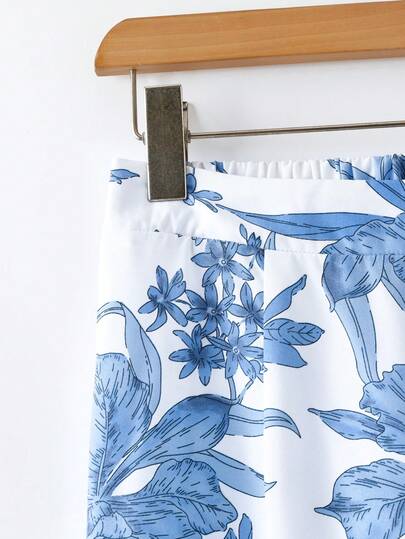 Clasi Femmes Pantalon à jambes larges plissé à imprimé floral bleu, col rond sans manches ample. Ensemble élégant et décontracté pour les sorties et les vacances. Ensembles femme d'été 2 pièces, tenues d'été décontractées pour femmes, tenues de vacances