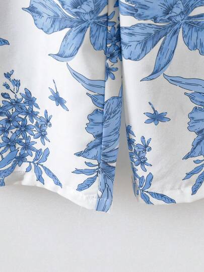 Clasi Femmes Pantalon à jambes larges plissé à imprimé floral bleu, col rond sans manches ample. Ensemble élégant et décontracté pour les sorties et les vacances. Ensembles femme d'été 2 pièces, tenues d'été décontractées pour femmes, tenues de vacances