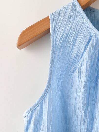 Clasi Femmes Pantalon à jambes larges plissé à imprimé floral bleu, col rond sans manches ample. Ensemble élégant et décontracté pour les sorties et les vacances. Ensembles femme d'été 2 pièces, tenues d'été décontractées pour femmes, tenues de vacances