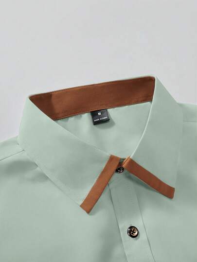 Calvornis Chemise décontractée business pour hommes à manches longues avec blocs de couleurs, chemise habillée vert sauge, formelle, cérémonie