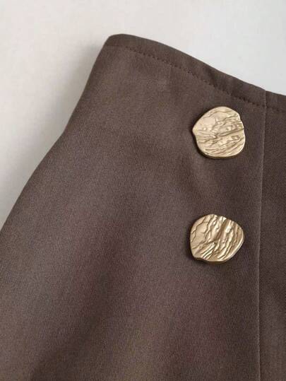 Franclia Ensemble élégant 2 pièces marron et crème pour femmes, Top en tricot plissé à manches longues & jupe taille haute pour tea party automne-hiver, tenue polyvalente décontractée pour le printemps et les trajets quotidiens