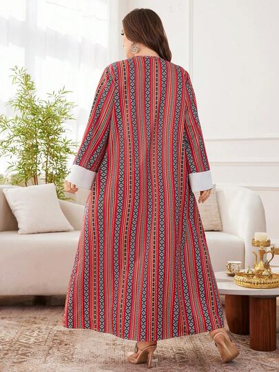 Al Najma Robe ample pour femmes de grande taille, style arabe, avec imprimé patchwork, perles et décorations à franges