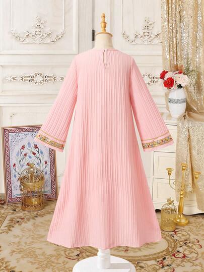 Robe longue pour préadolescentes, rose doux, automne, élégante, assortie en famille, bordure en dentelle dorée & paillettes, pendentifs à franges, tissu drapé confortable robe rose
